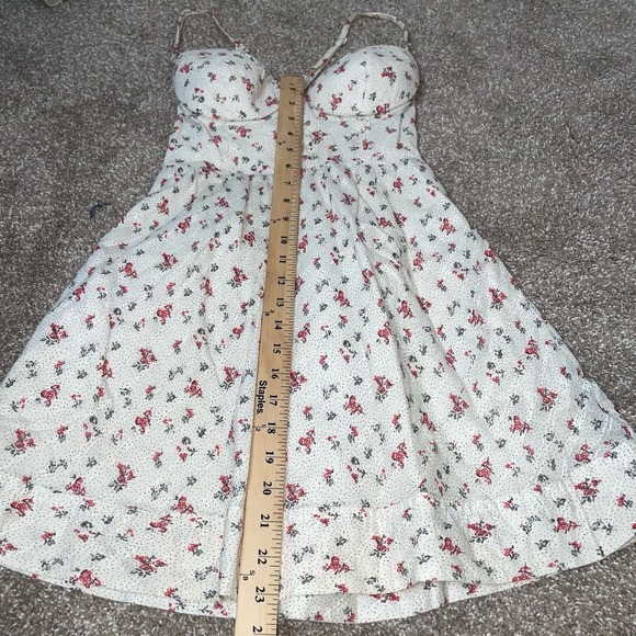 Guess brand dress ditsy floral white pink fit & Flare side zip up lined SZ SM - Picture 9 of 12